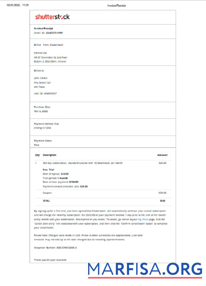 Printable Ireland Shutterstock invoice template